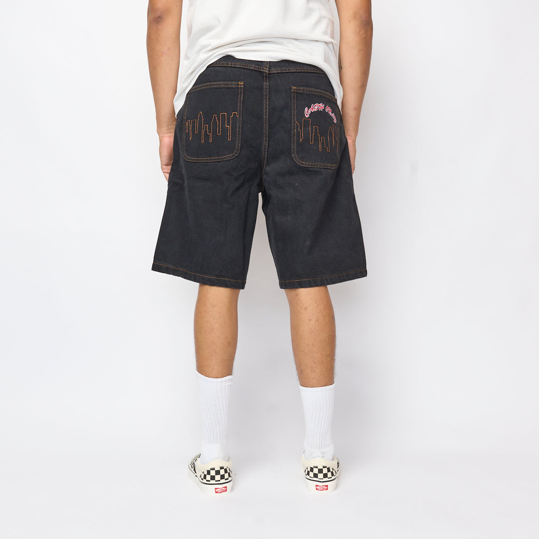 Cash Only - Logo Denim Shorts (Washed Black)