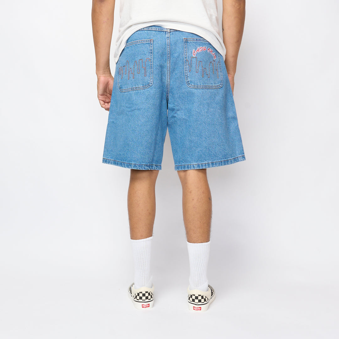 Cash Only - Logo Denim Shorts (Washed Indigo)