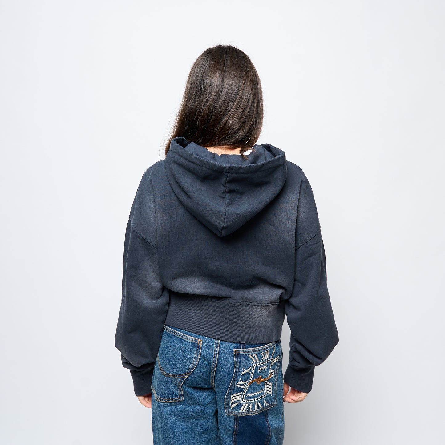 Dime MTL - Cropped Zip Hoodie (Black Washed)