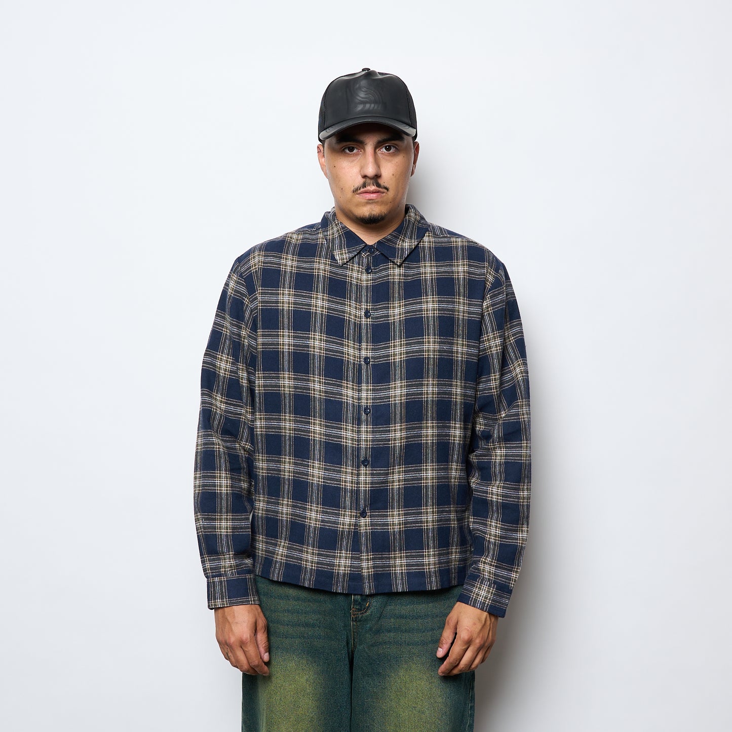 Dime MTL - Plaid Flannel Shirt (Navy)