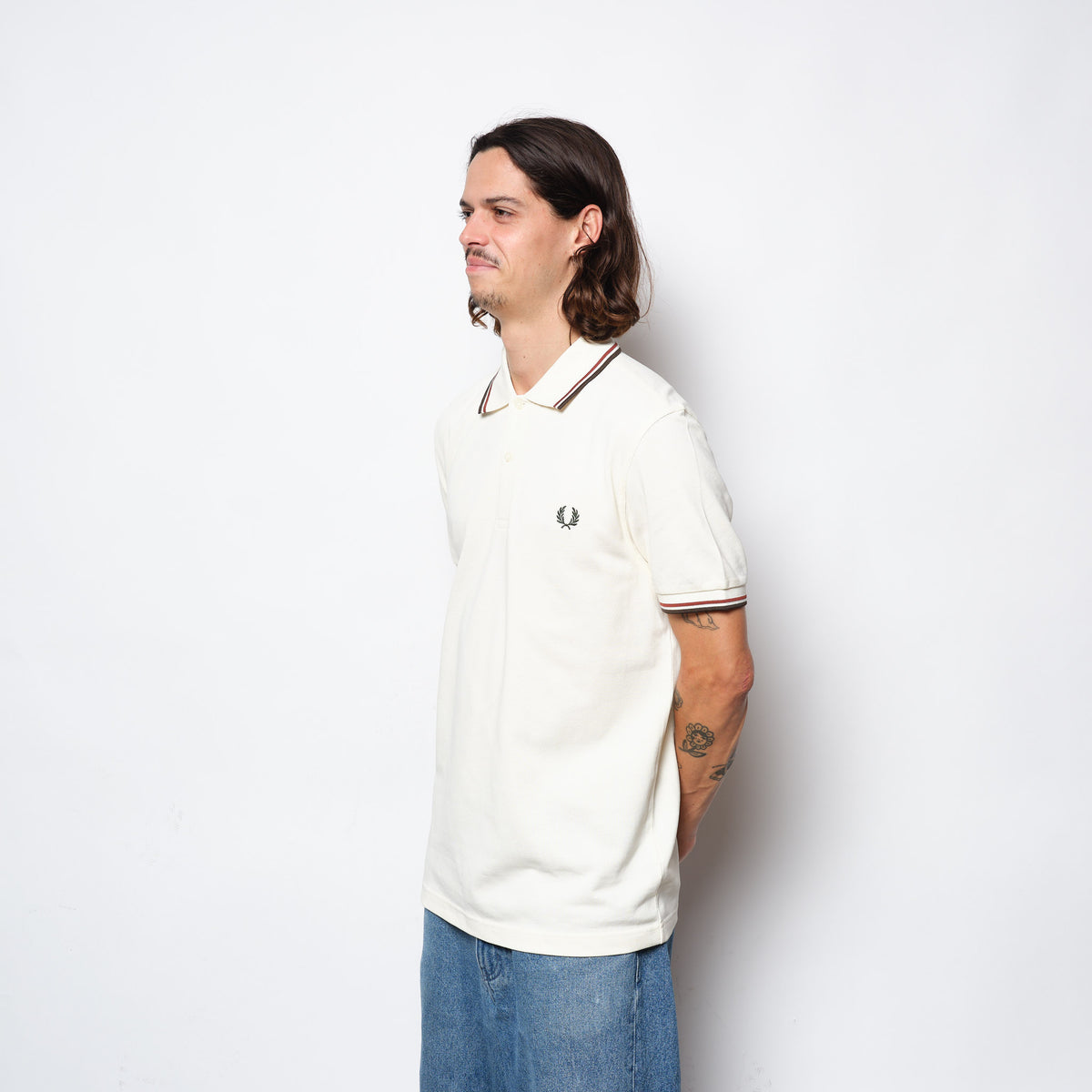 Fred Perry - Twin Tipped Polo Shirt Ecru/Burgundy/NIght green