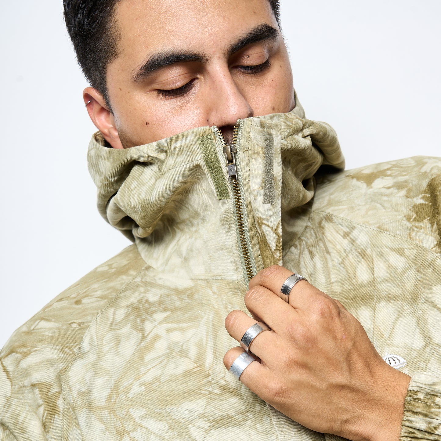 Helas Caps Co - Tie Camo Hooded Quarter Zip Jacket (Beige)