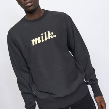 Milk - Basic Embroidered Big Logo Crewneck (Black)