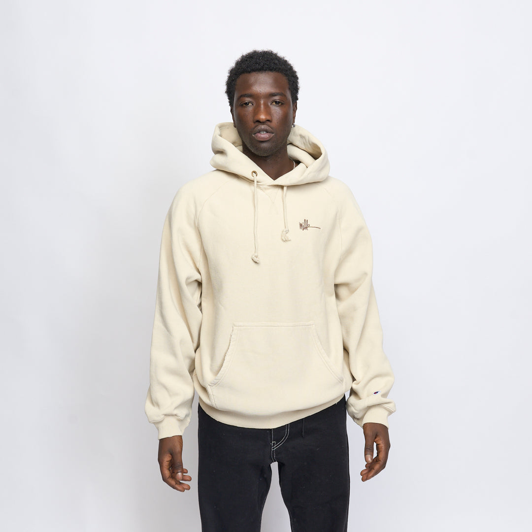 Milk Basic Embroidered Small Logo Raglan Hoodie (Beige/Brown)