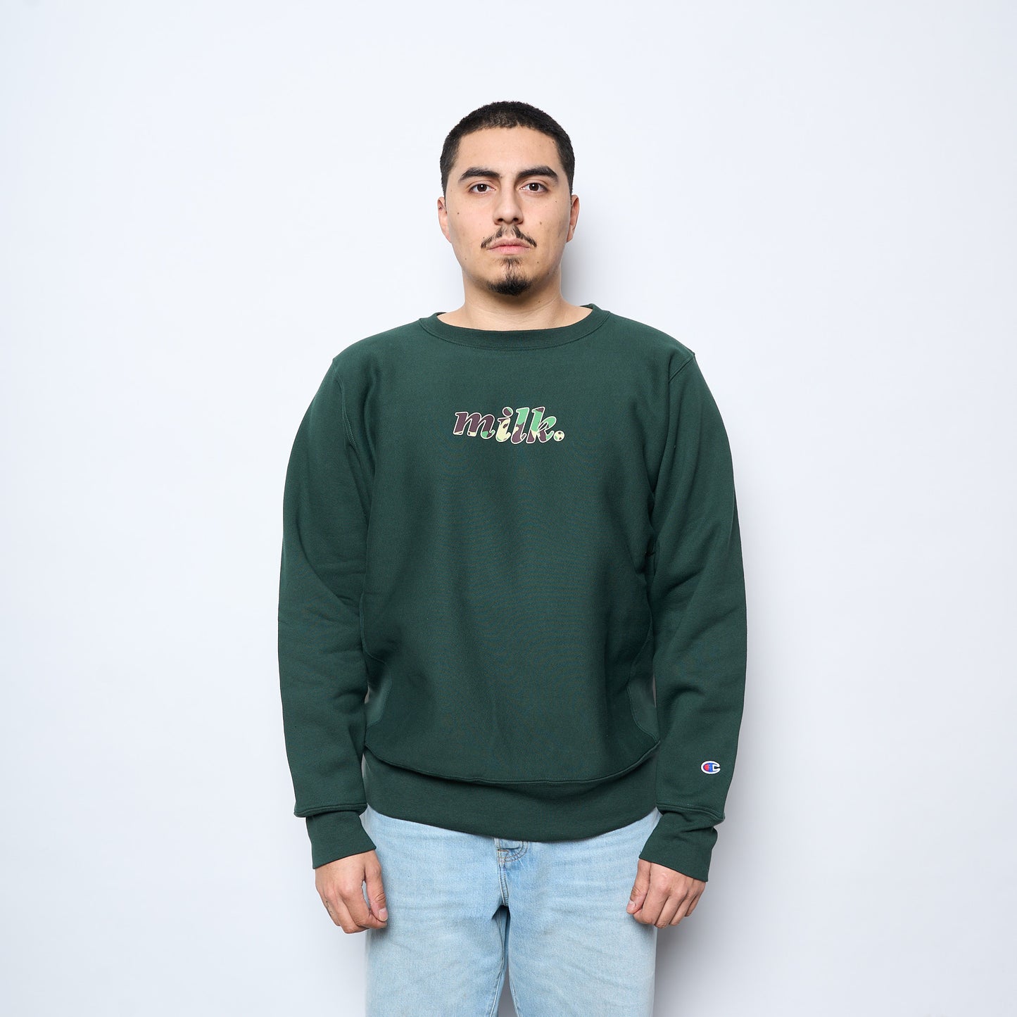 Milk x Champion - Crewneck Camo logo "Made in USA" (Pine Green)