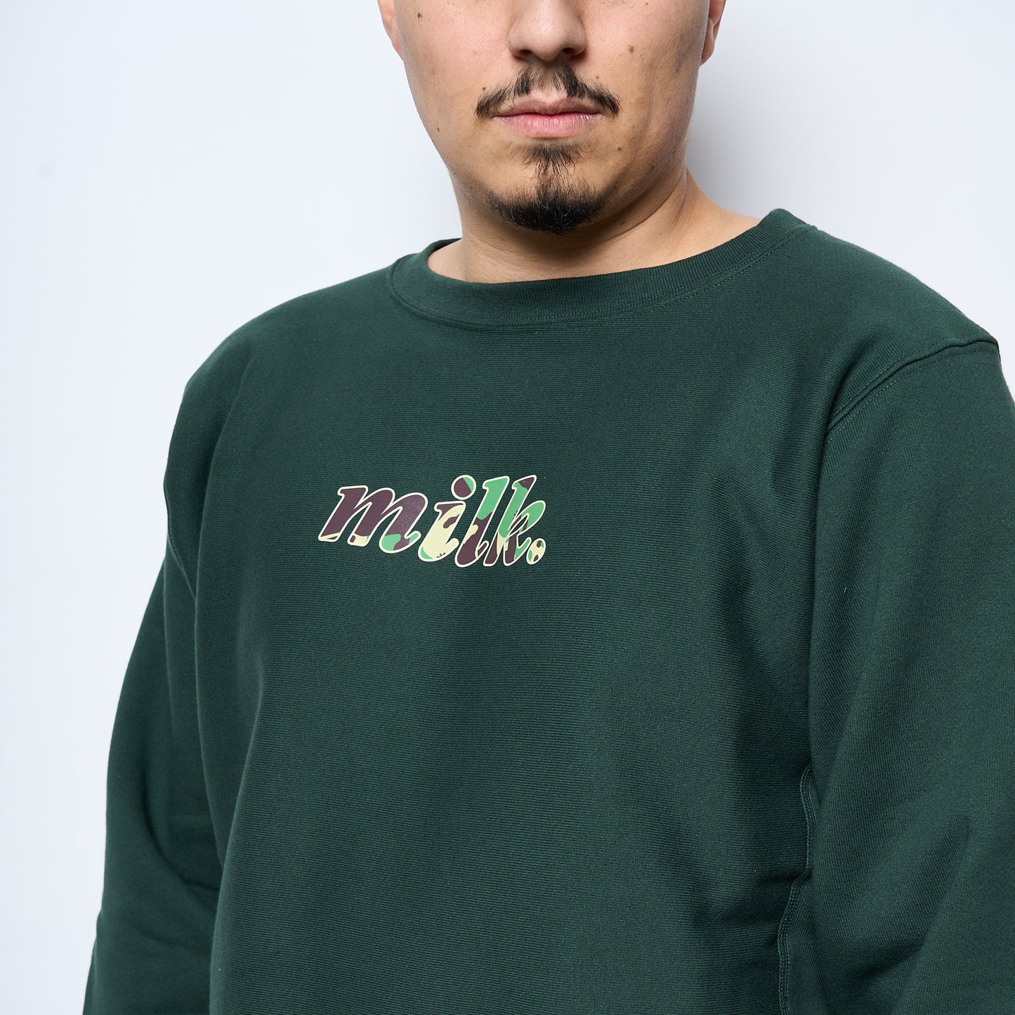 Milk x Champion - Crewneck Camo Logo "Made in USA" (Pine Green)