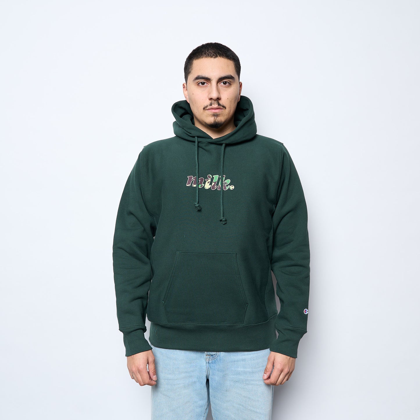 Milk x Champion - Hoodie Camo logo "Made in USA" (Pine Green)