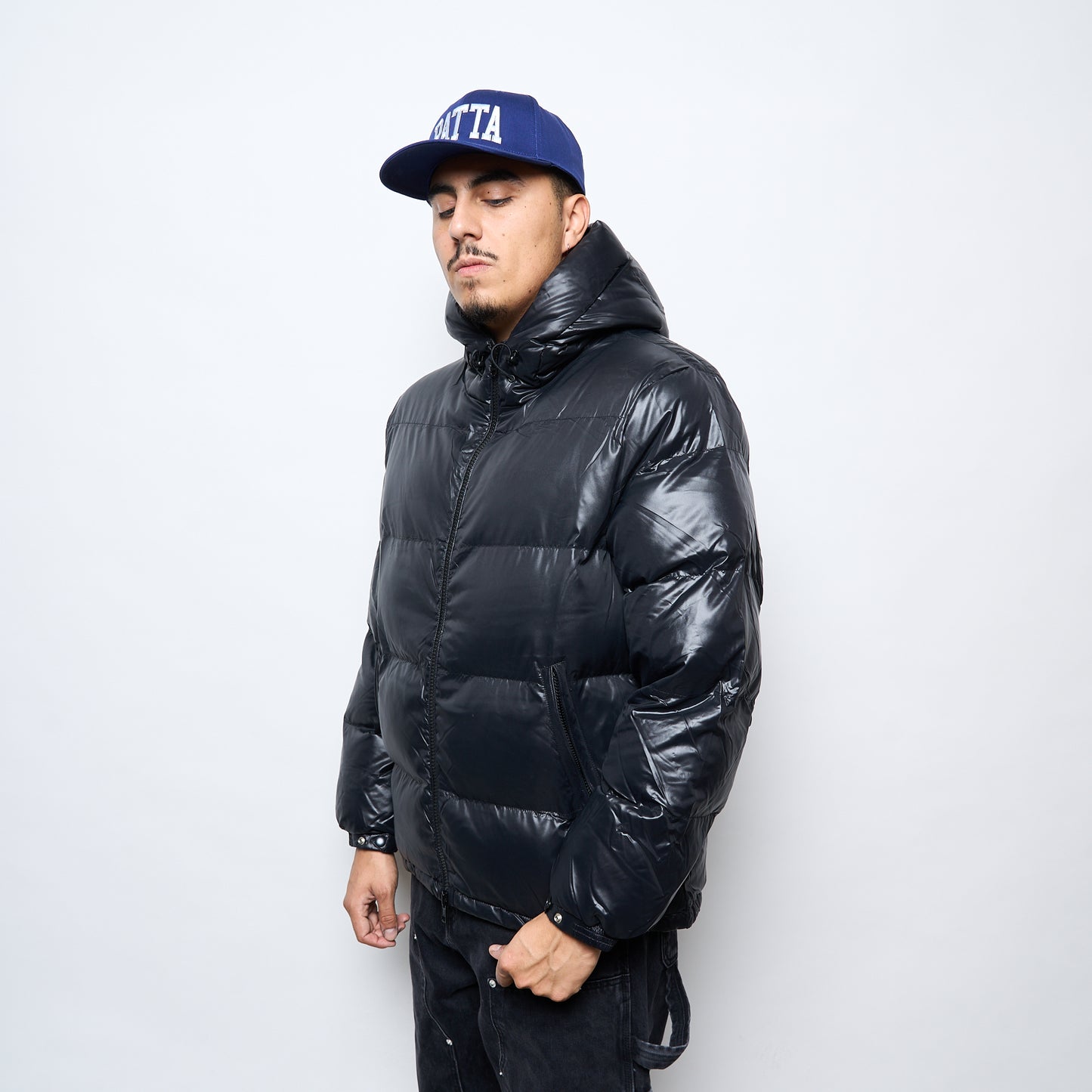 Patta Quilted Script Logo Puffer Jacket (Black)