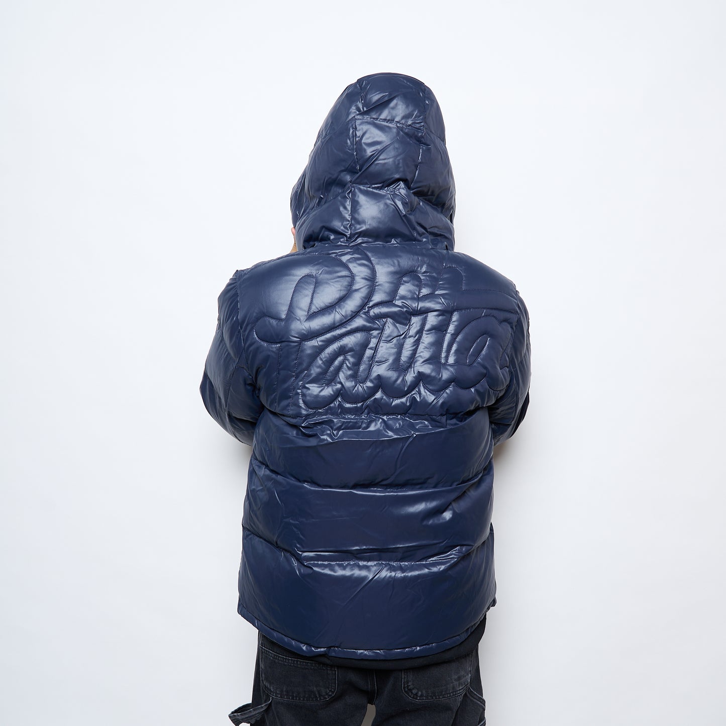 Patta Quilted Script Logo Puffer Jacket (Navy)