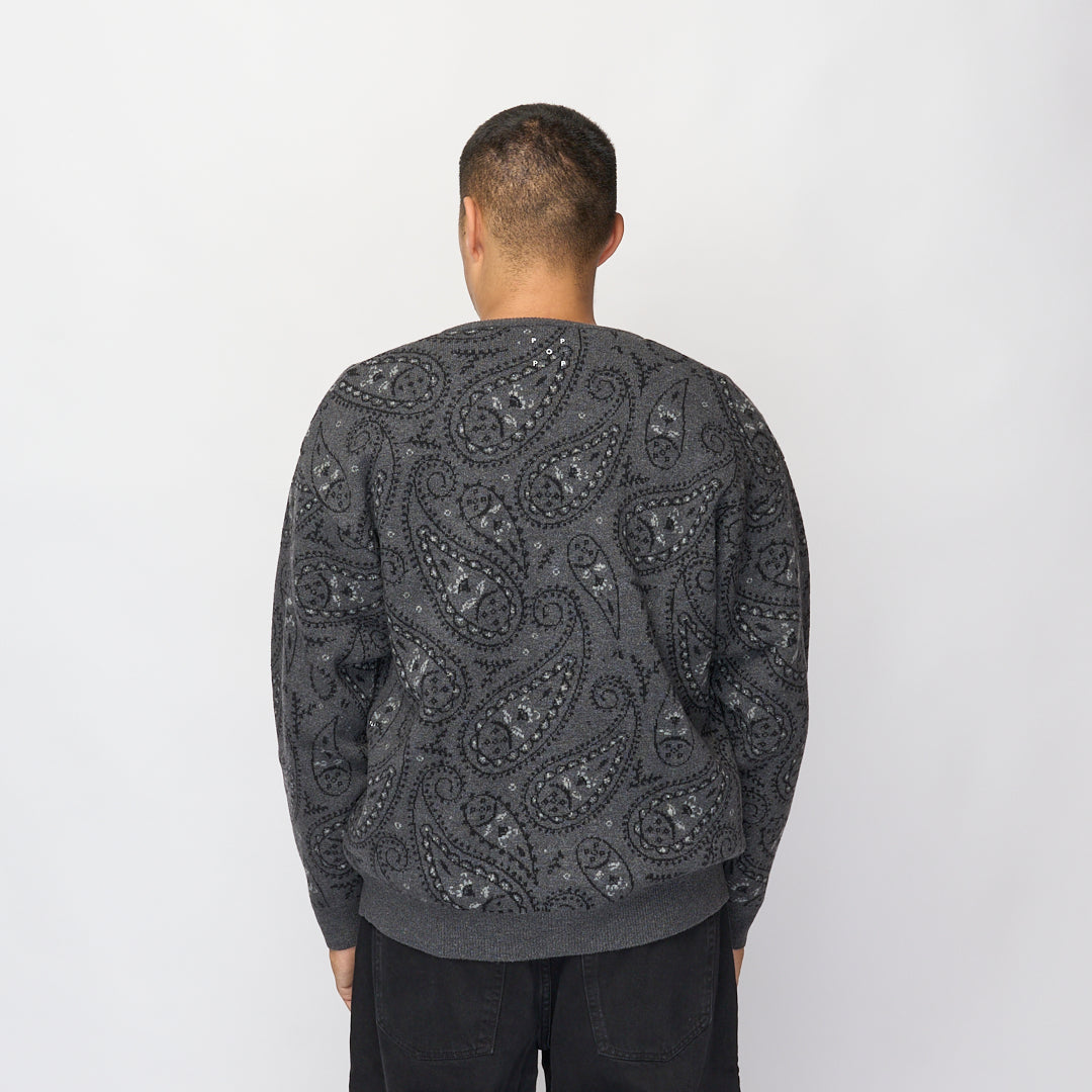 Pop Trading Company - Paisley Knitted Cardigan (Anthracite/Black)