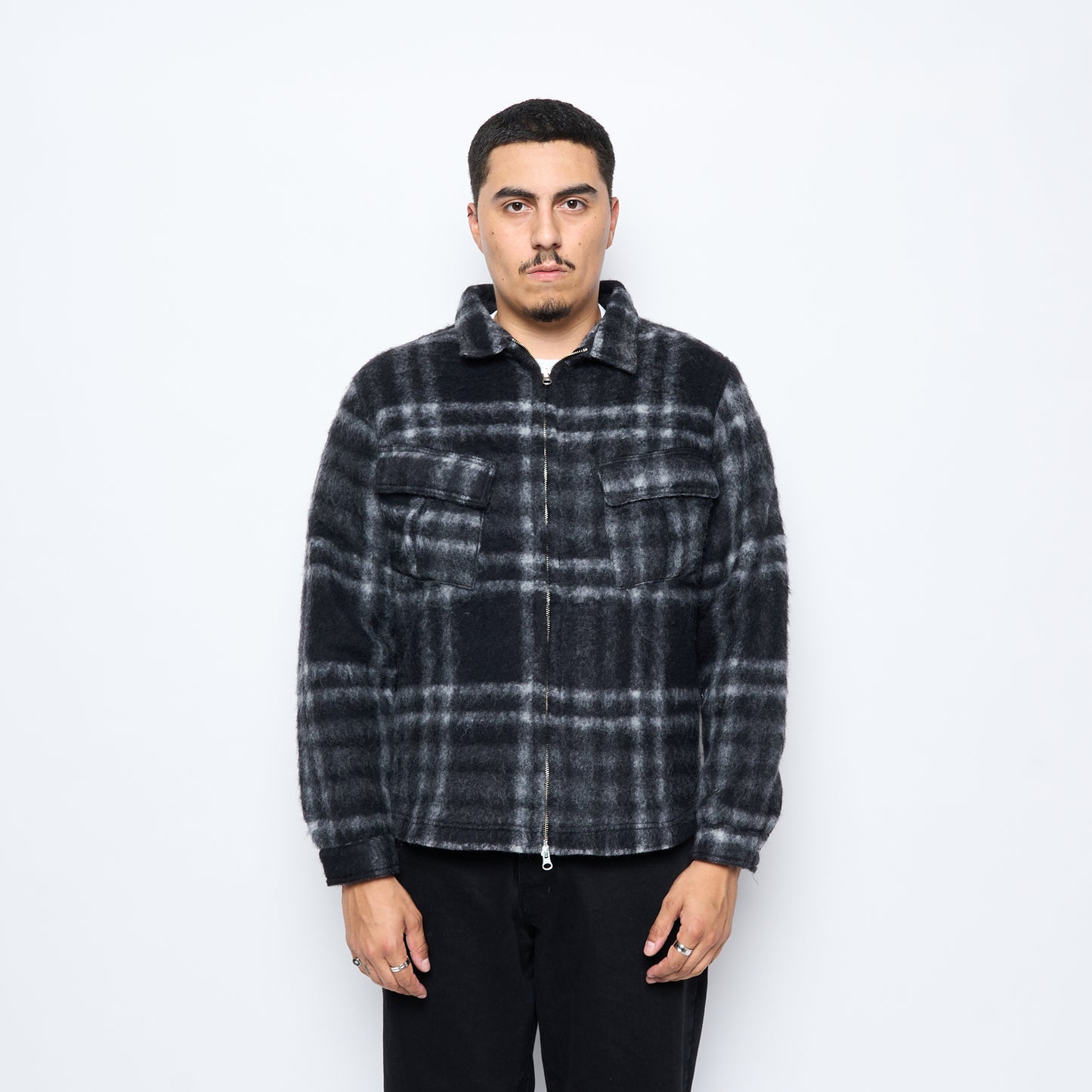 Pop Trading Co - Checked Wool Shirt Jacket (Black/Charcoal)