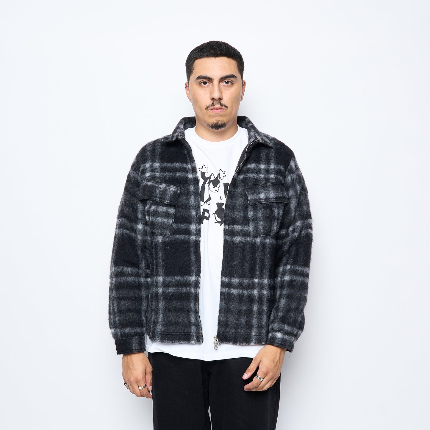 Pop Trading Co - Checked Wool Shirt Jacket (Black/Charcoal)
