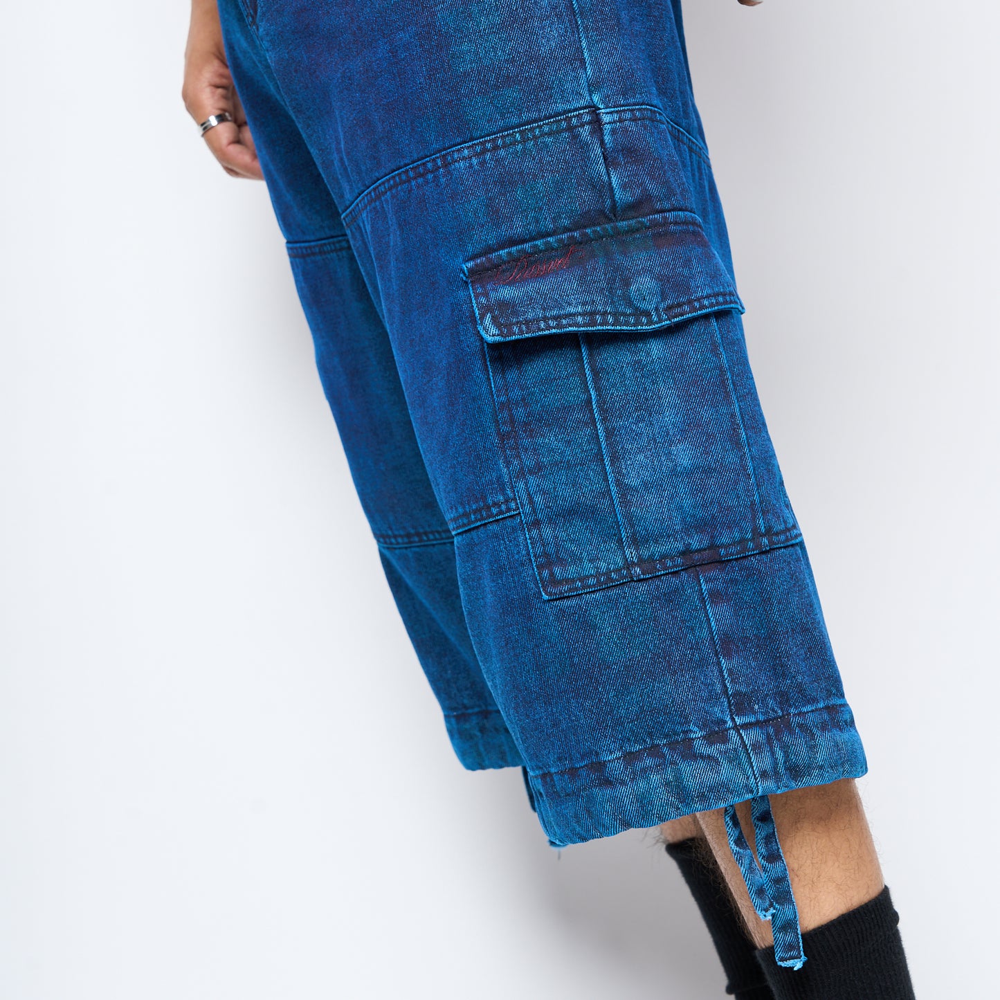 Rassvet - Over Printed Denim Cargo 3/4 Pants Woven