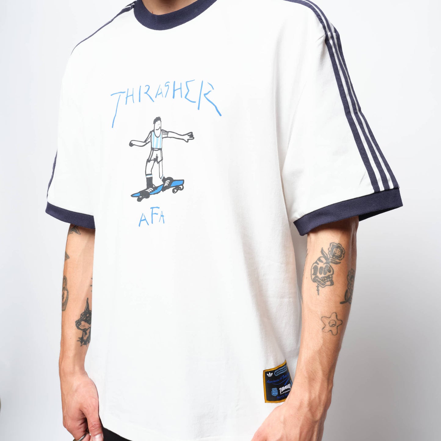 Thrasher x AFA x Adidas Skateboarding - Gonz Ringer Tee (White/Black)