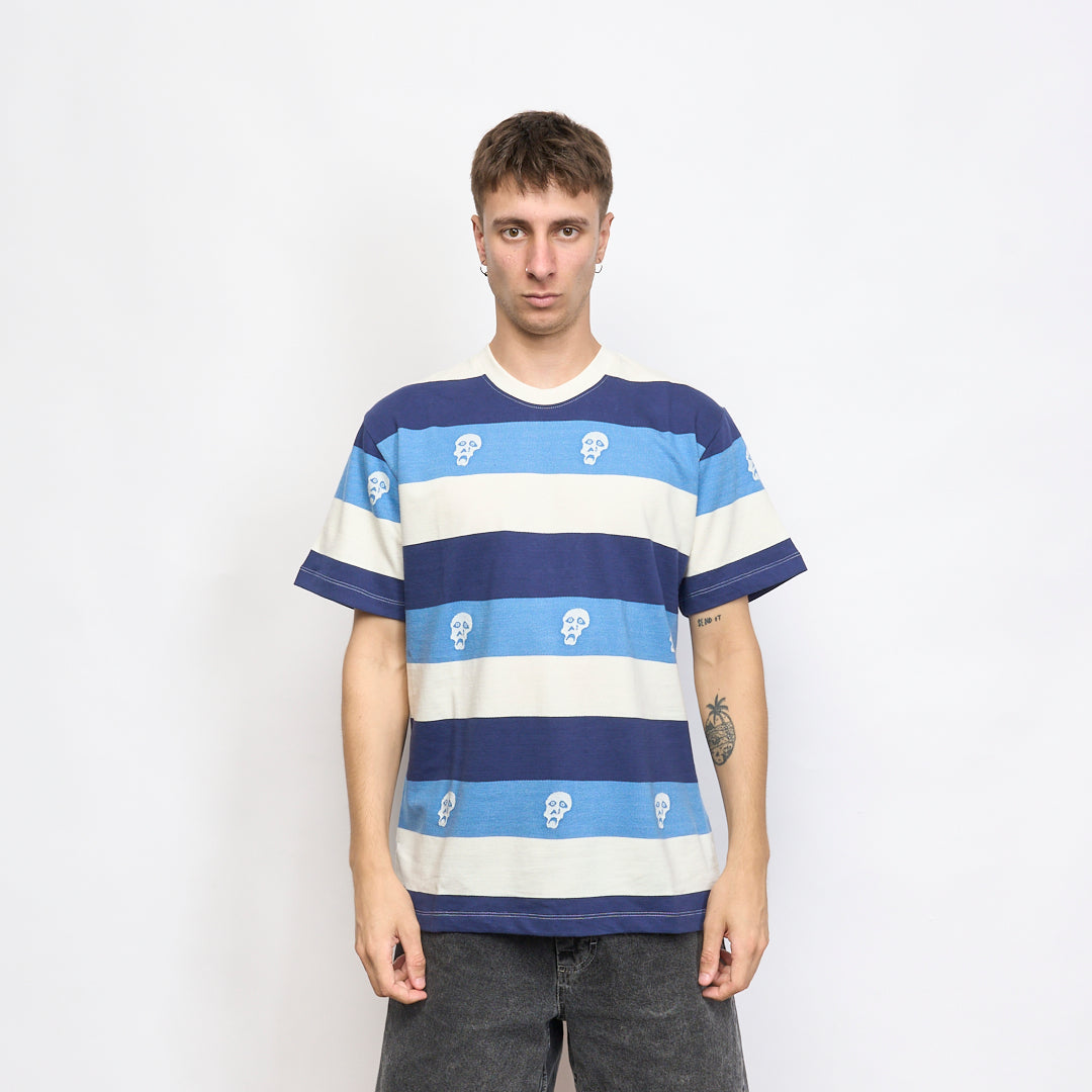 Tired Skateboards - Sad Skull Stripe Jacquard SS Tee (Navy)