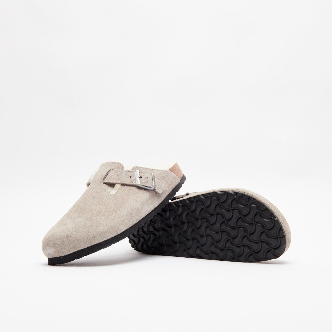 Birkenstock Boston Shearling Suede Stone Coin