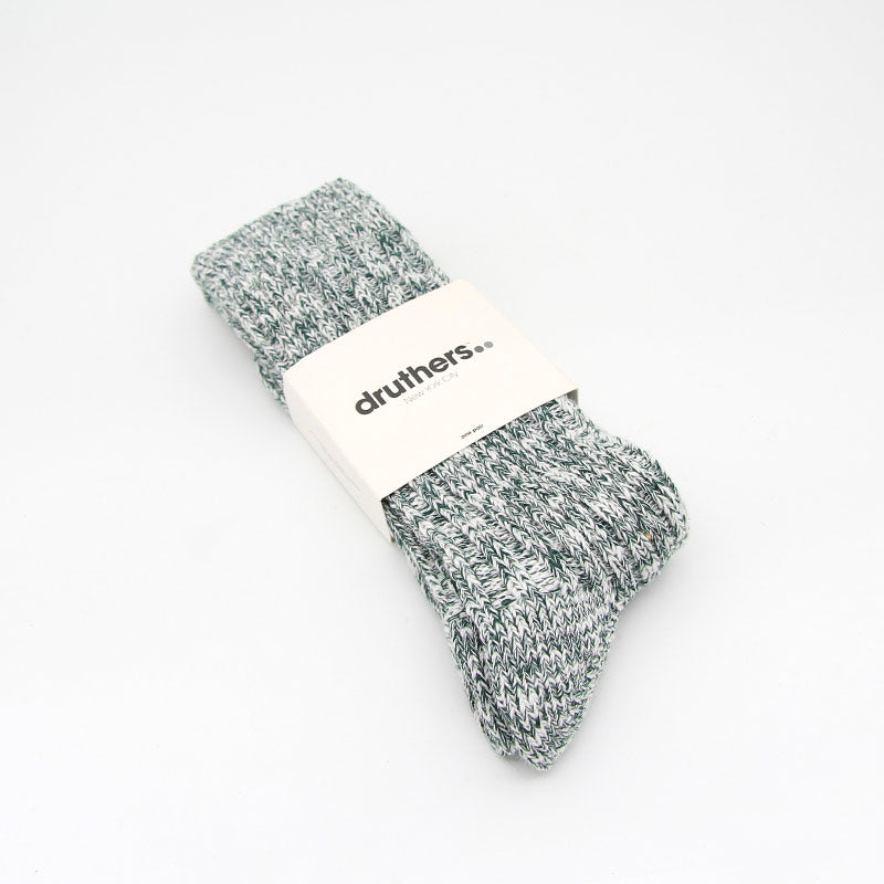 Druthers Organic Cotton Rib Slub Crew Sock - Green & White