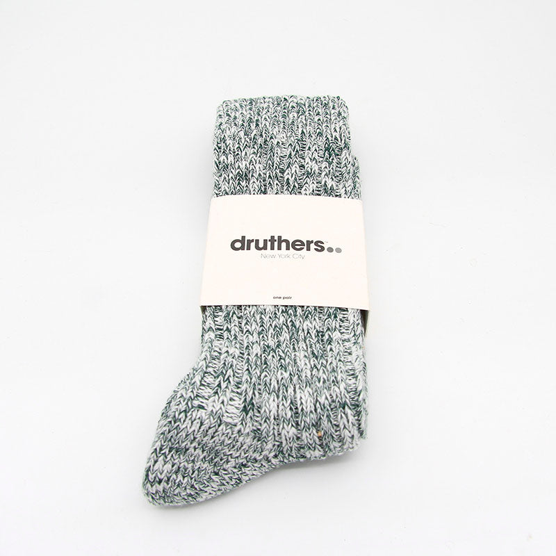 Druthers Organic Cotton Rib Slub Crew Sock - Green & White