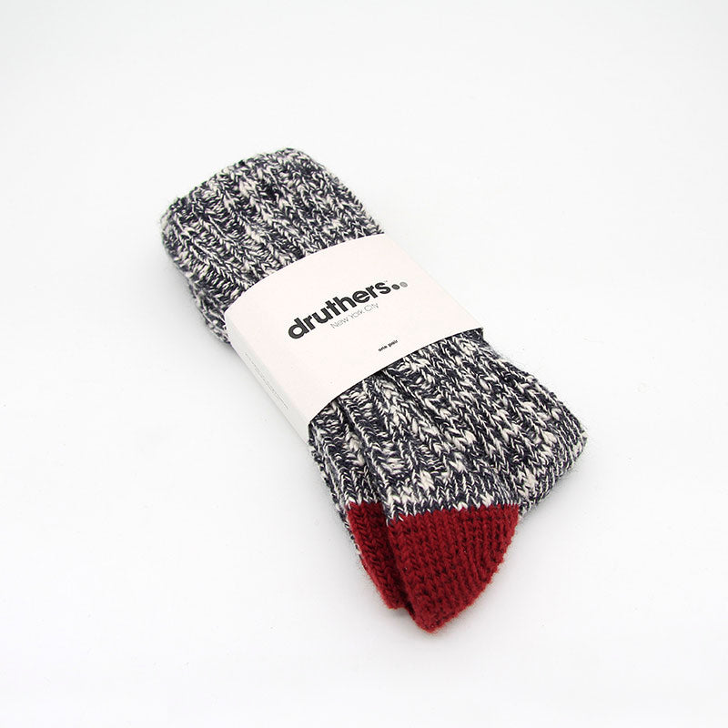 Druthers Organic Cotton Rib Slub Crew Sock - Navy & Red