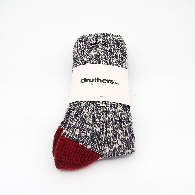 Druthers Organic Cotton Rib Slub Crew Sock - Navy & Red