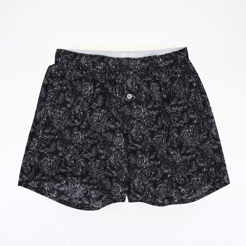 Druthers Organic Cotton Roses Boxer Shorts - Black