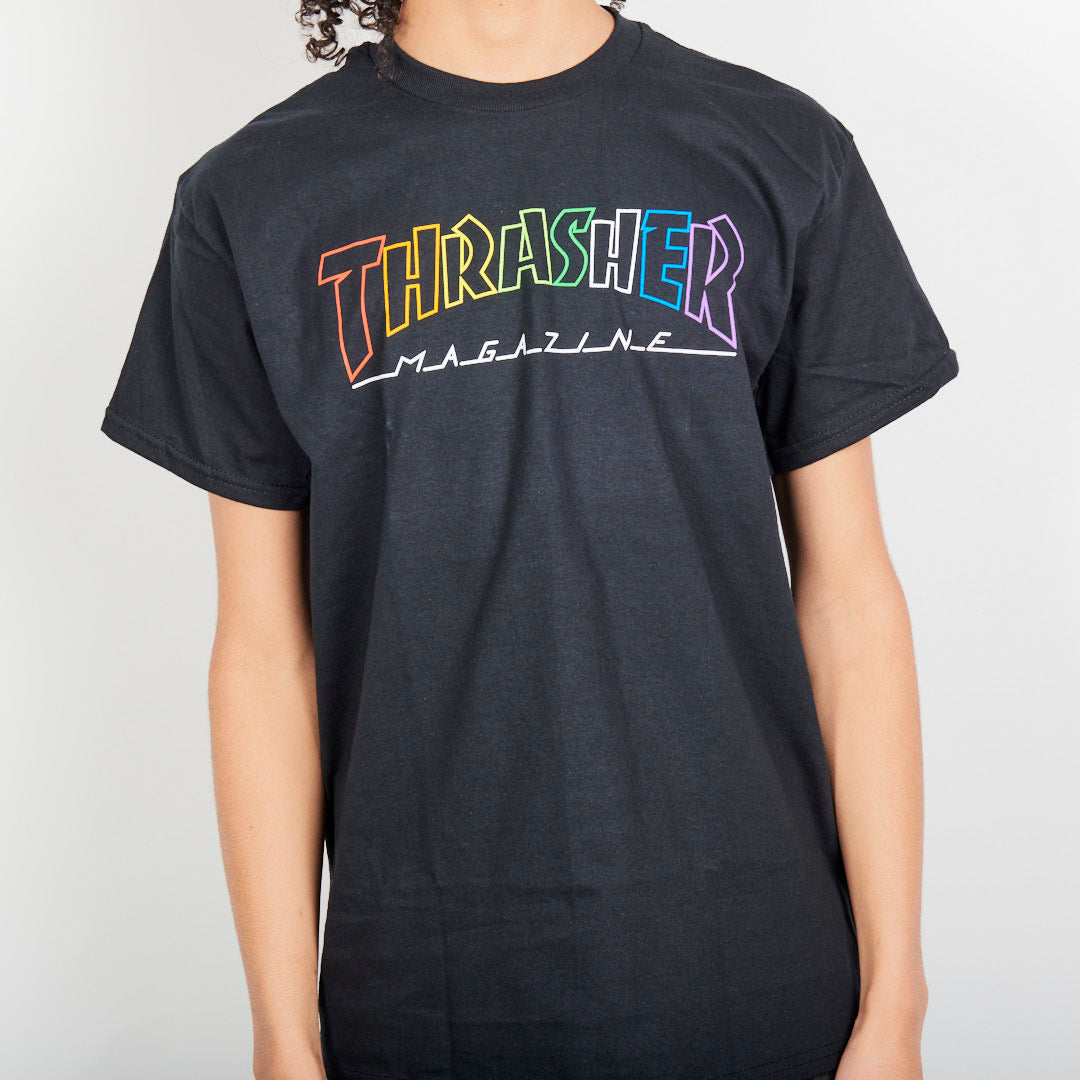 Thrasher T-Shirt Outlined Rainbow Mag - Black