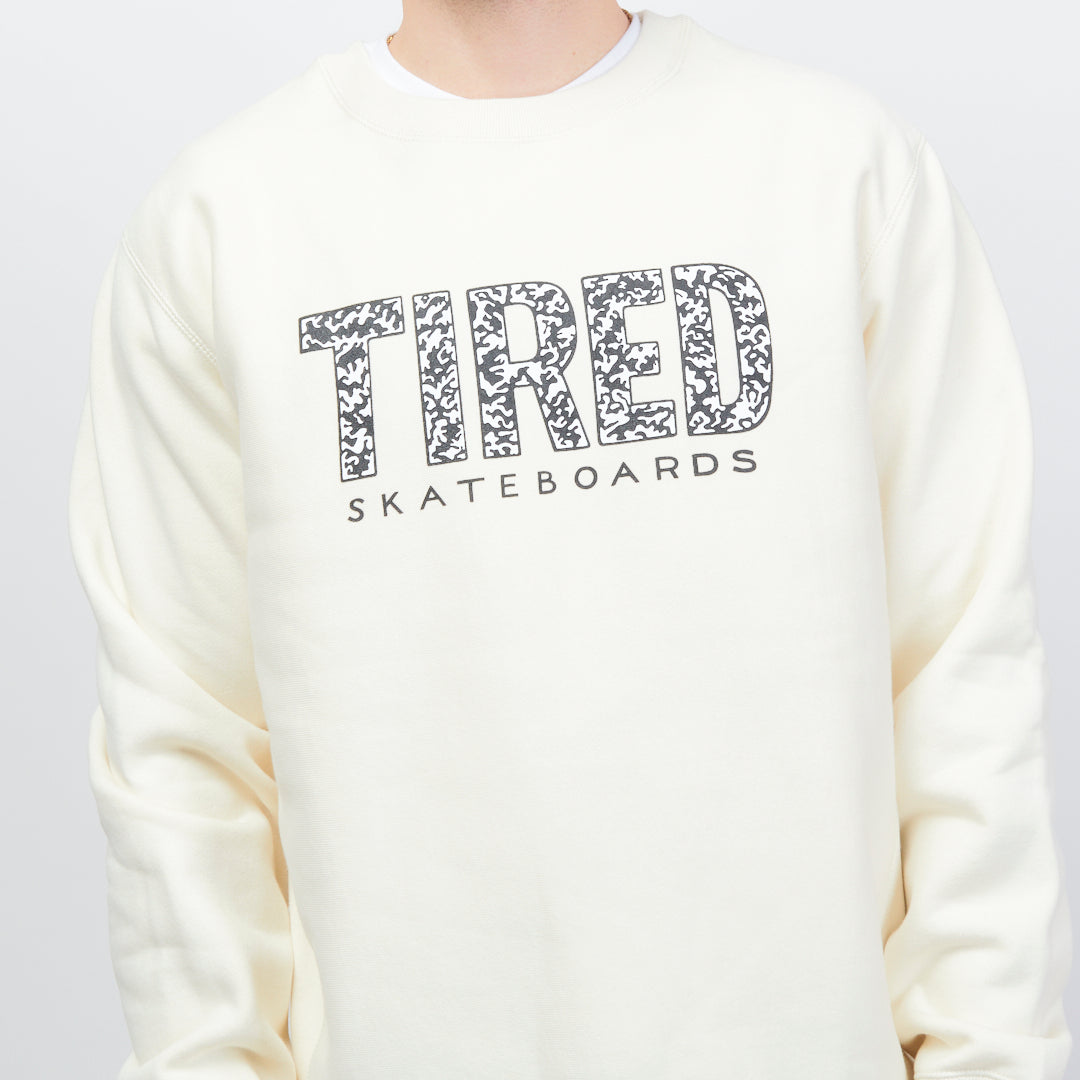 Tired Skateboards Elephant Pattern Crew - White