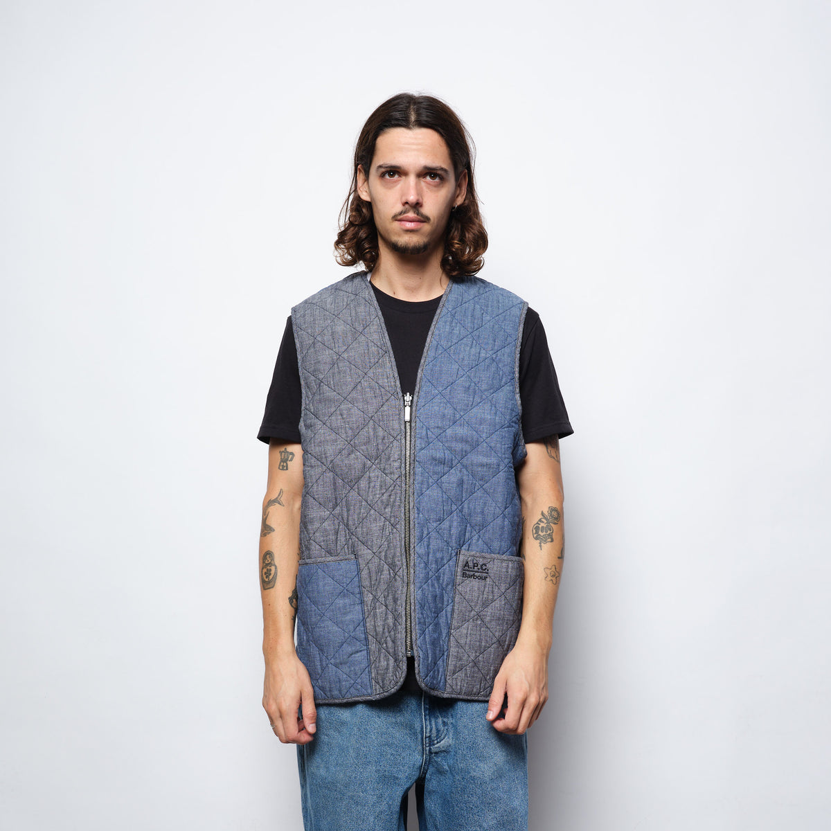 A.P.C x Barbour - Reversible Zip In Quilt Liner (Chambray)