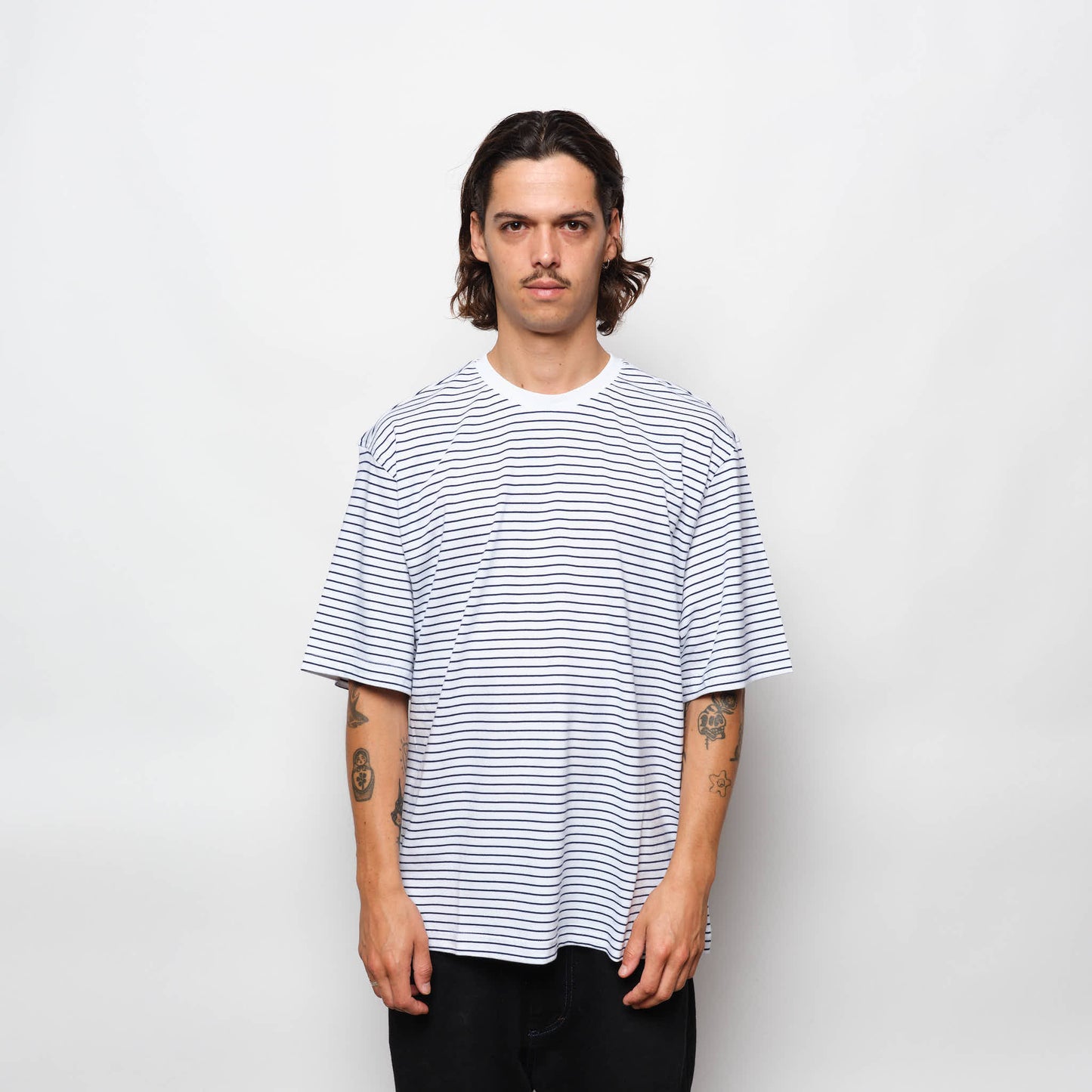 Adidas Skateboarding - Yarn Dye Tee (White/Dark Blue)