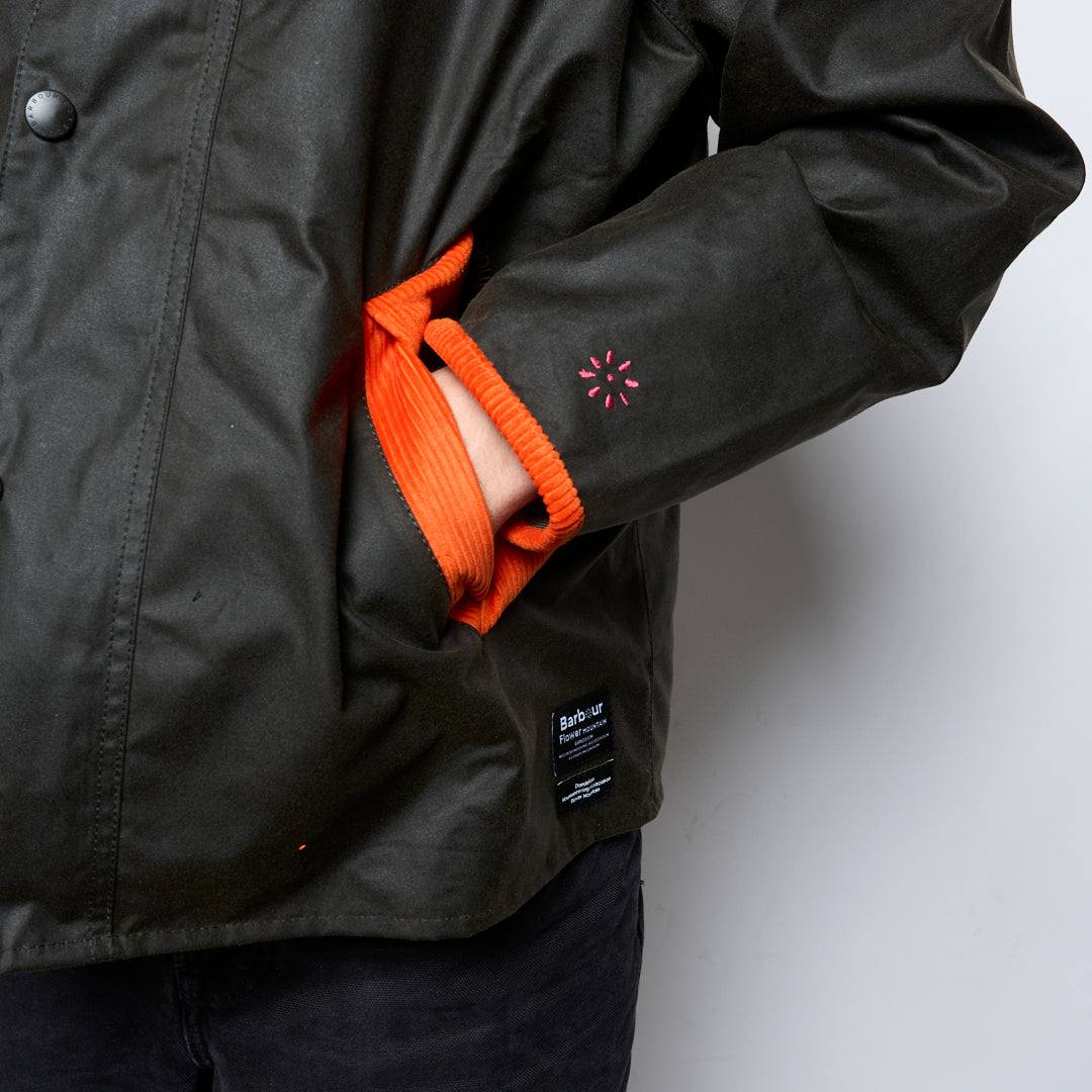 Barbour x Flower Mountain - Mountain OS Transport Wax Jacket (Olive/Fuchsia)