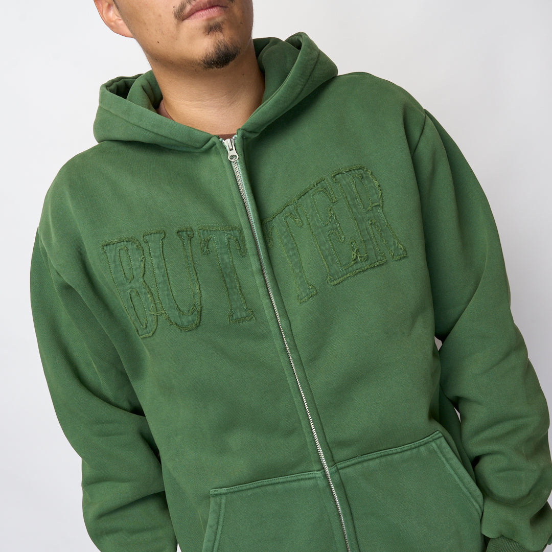 Butter Goods - Fabric Applique Zip-Thru Hood (Washed Army)