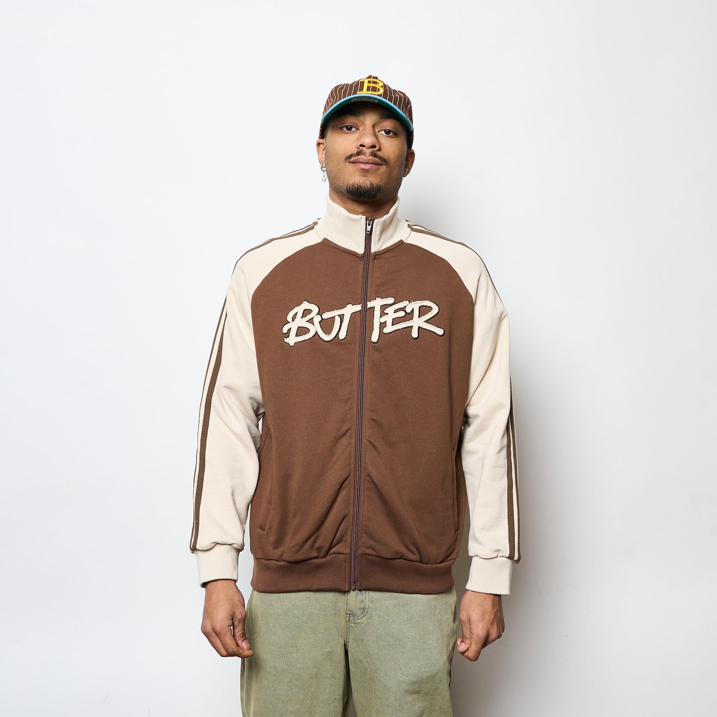 Butter Goods - Tunnel Fleece Track Jacket (Chocolate / Beige)