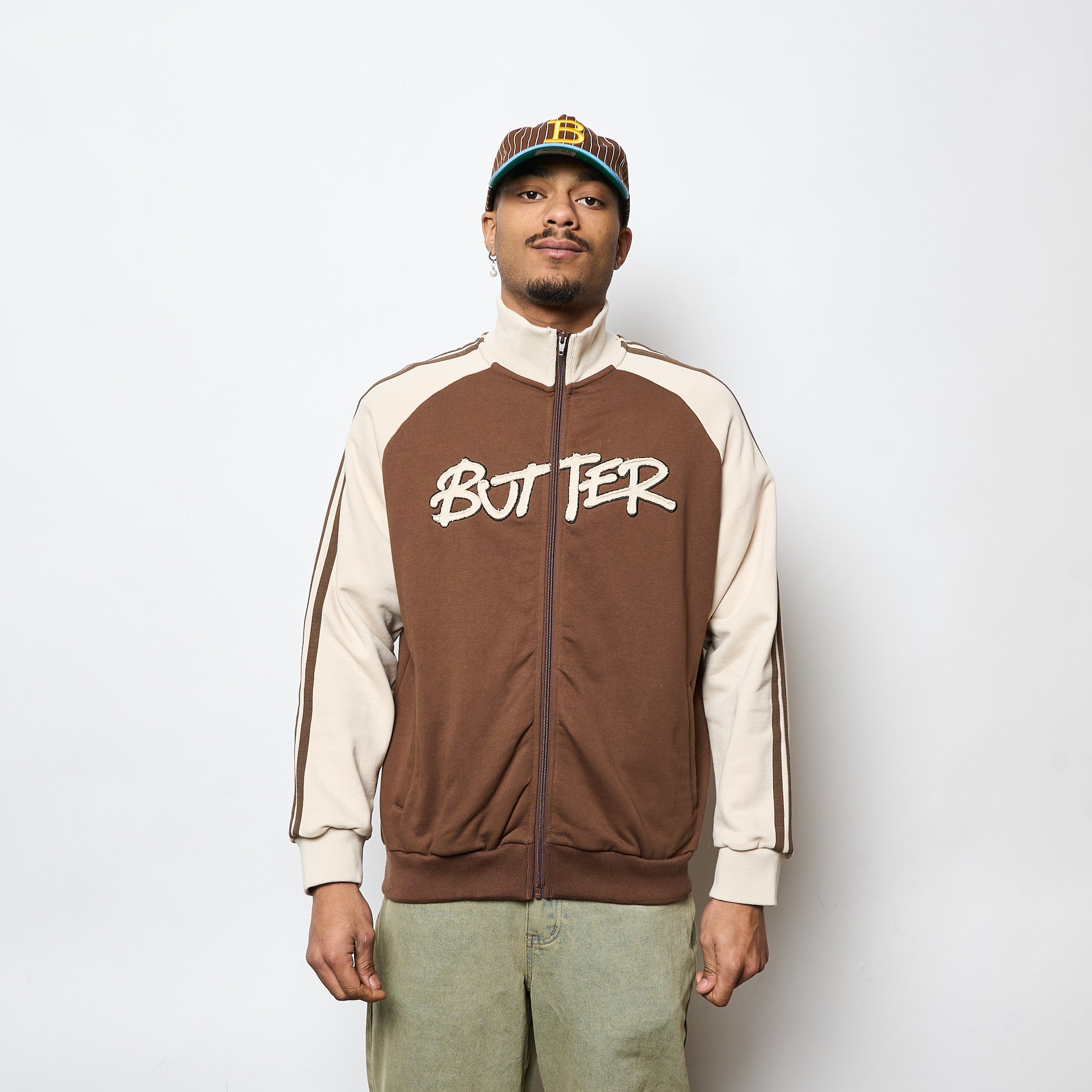 Butter Goods - Tunnel Fleece Track Jacket (Chocolate / Beige)