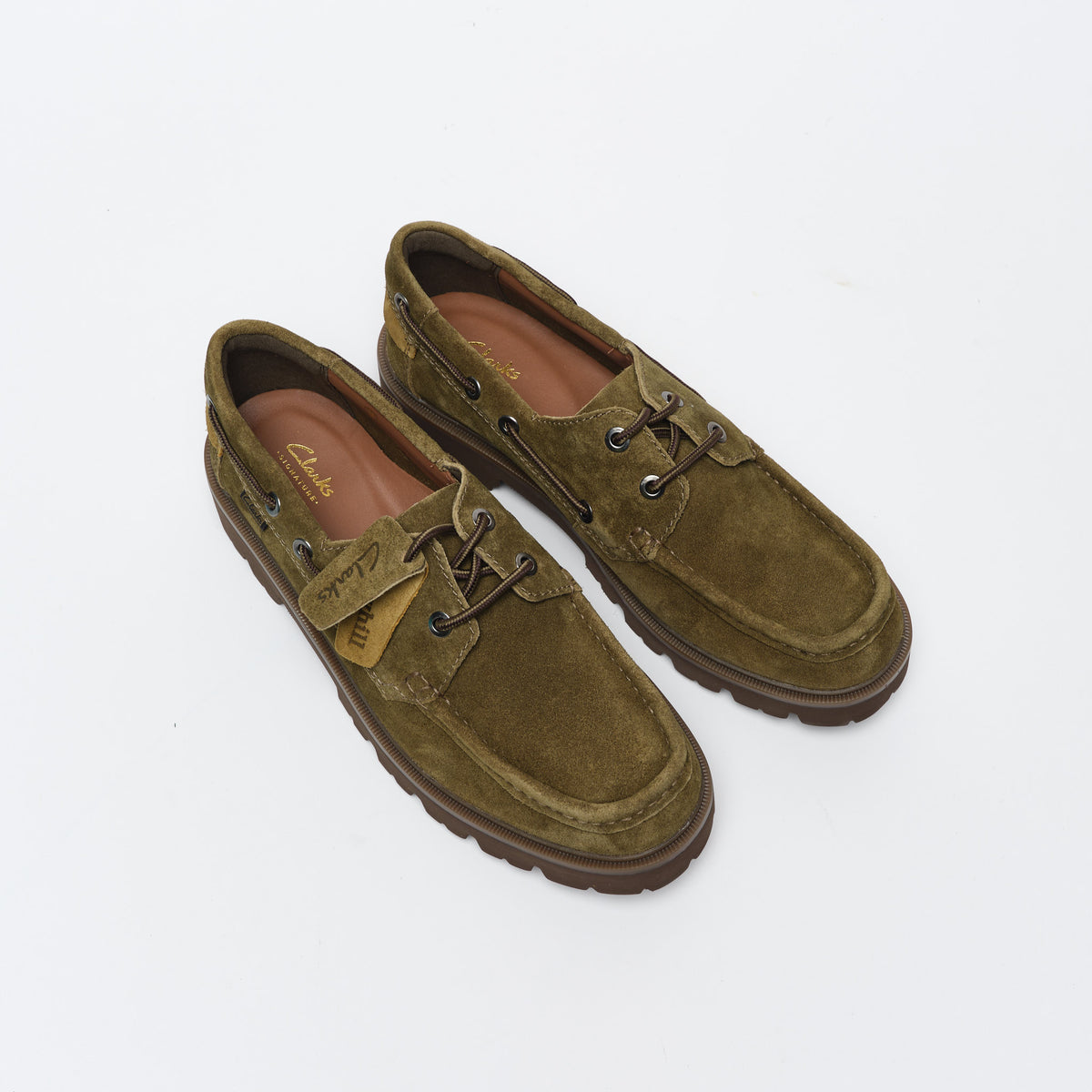 Clarks Signature Cleyhill Boat Suede Men Moss