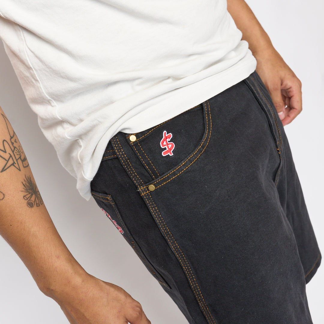 Cash Only - Logo Denim Shorts (Washed Black)