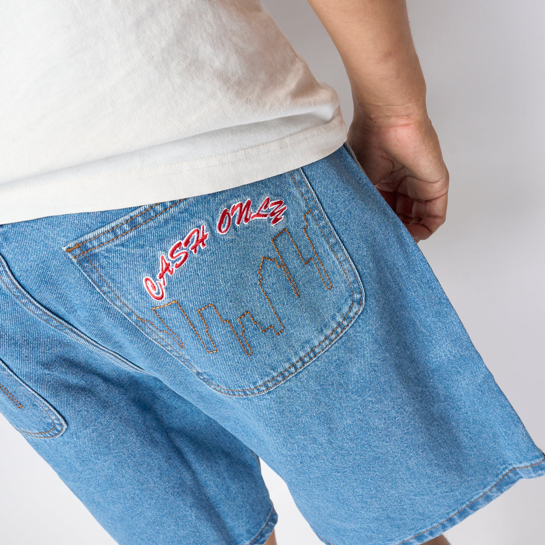 Cash Only - Logo Denim Shorts (Washed Indigo)