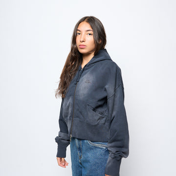 Dime MTL - Cropped Zip Hoodie (Black Washed)