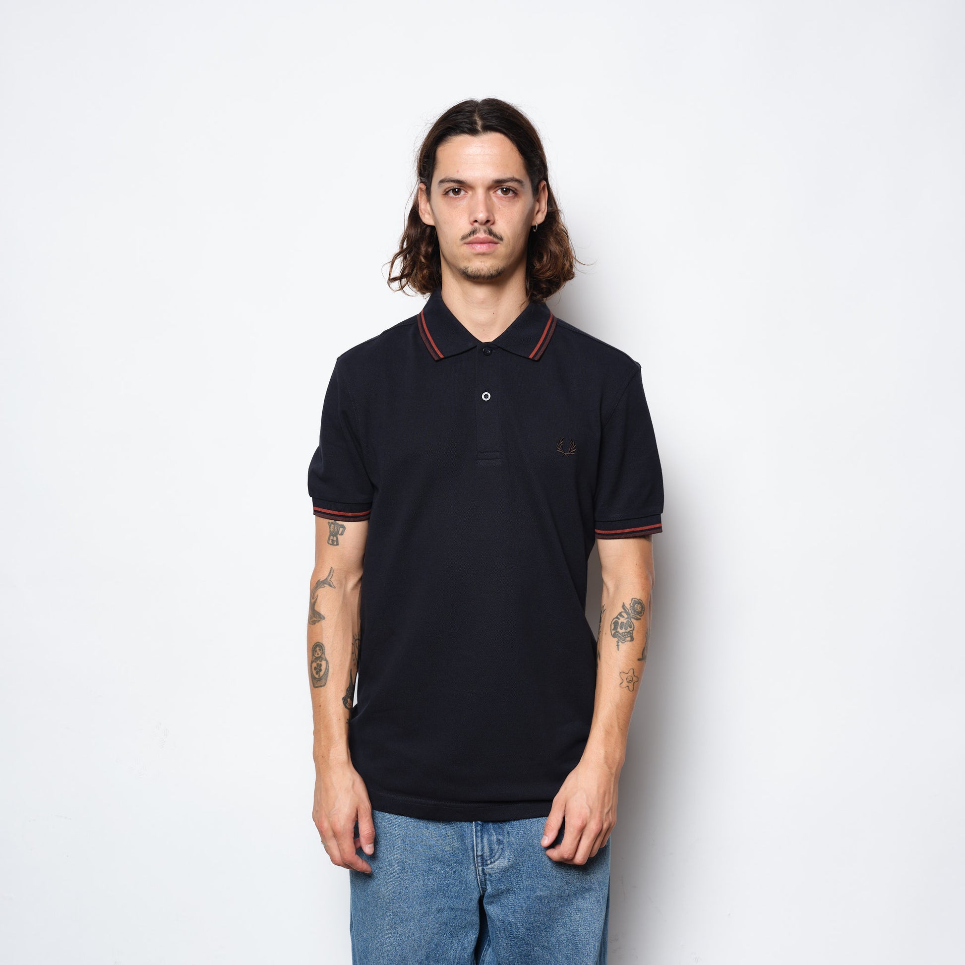 Fred Perry - Twin Tipped Polo Shirt Black/Ecru/Green