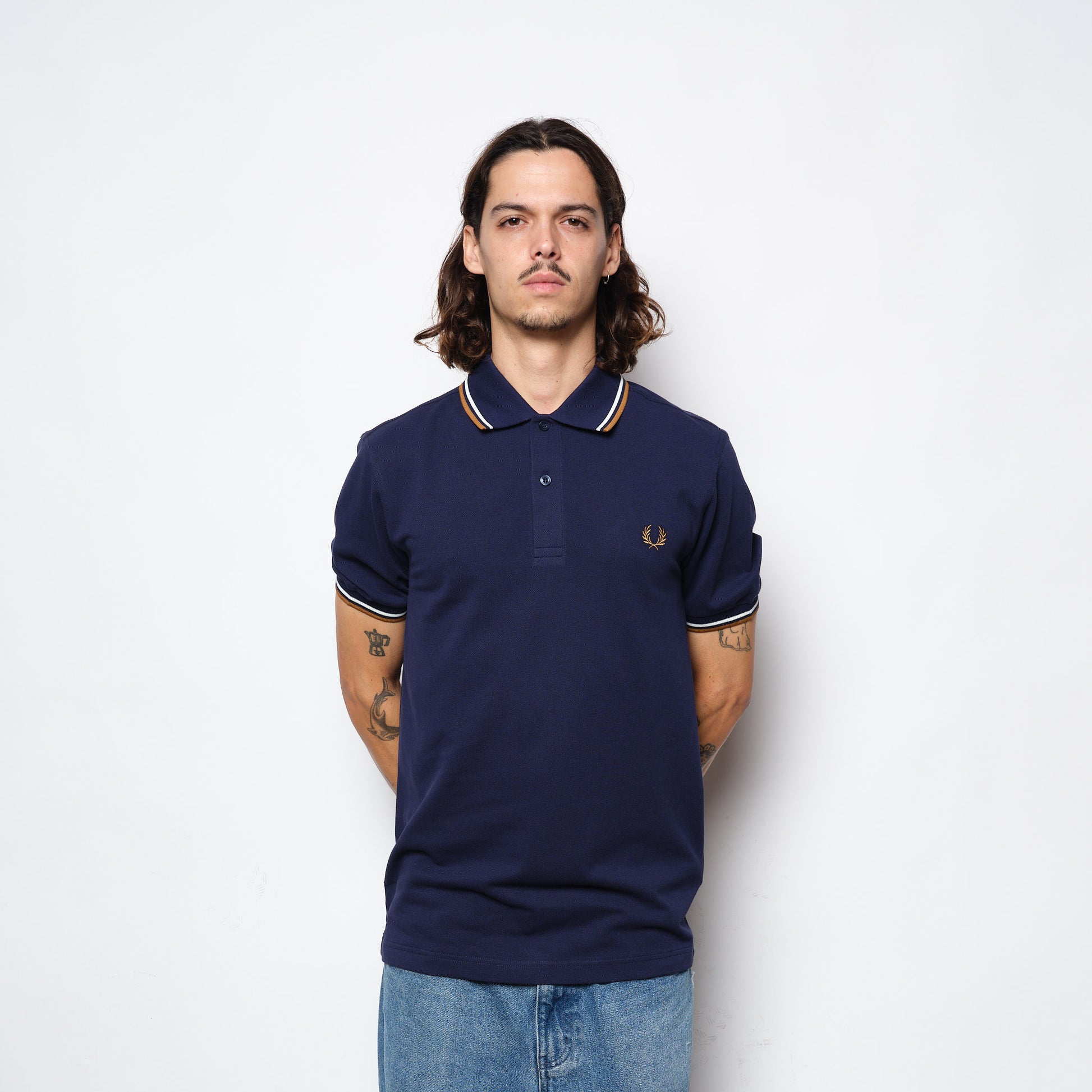 Fred Perry - Twin Tipped Polo Shirt Navy/Snow White/Dark Camel