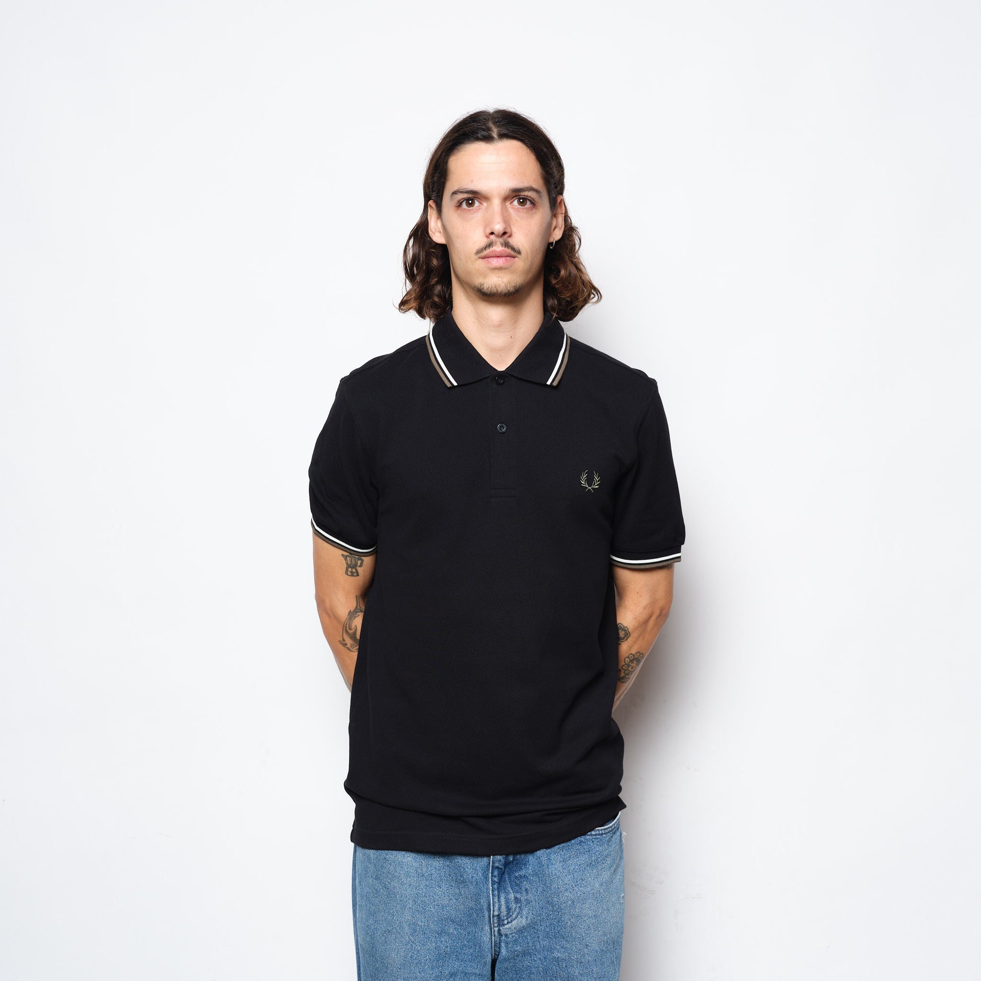 Fred Perry - Twin Tipped Polo Shirt Night Green/Dusk Blue/Dark Camel