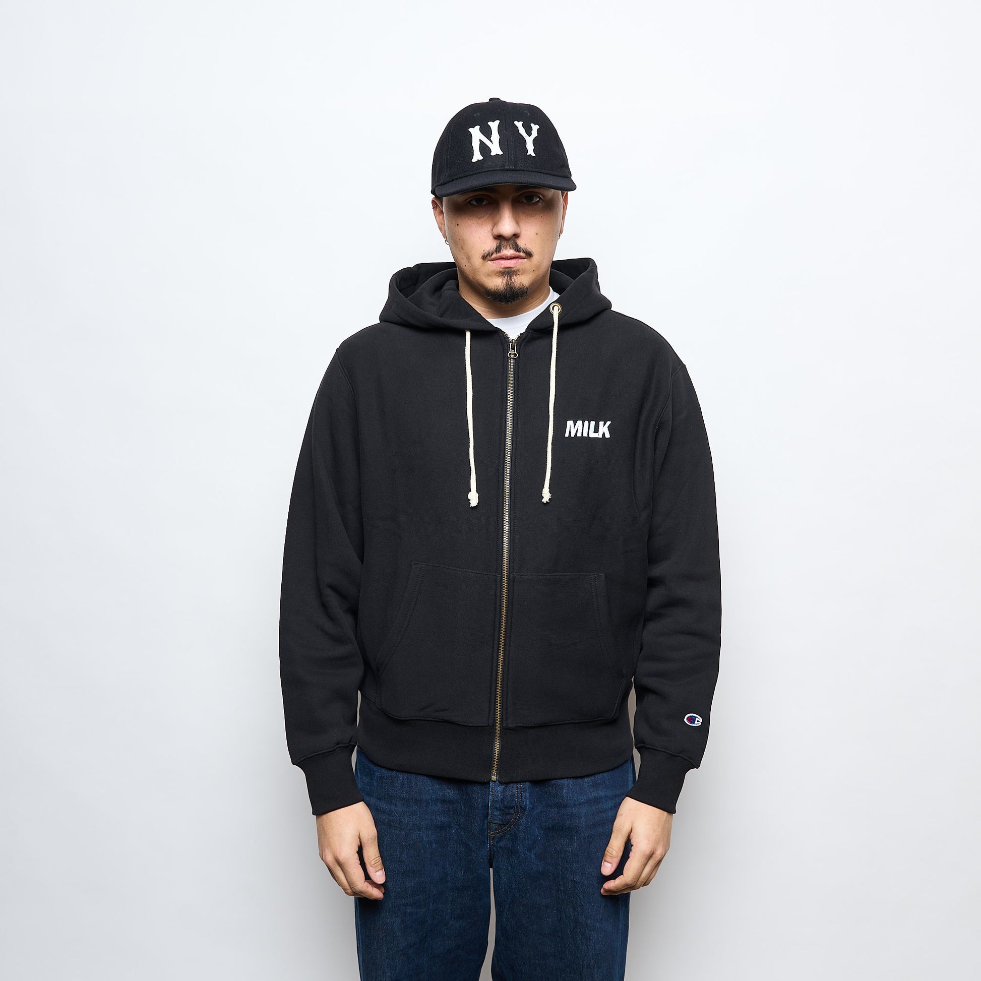 MILK - Milk x Champion Reverse Weave Zip Hood (Black/White)