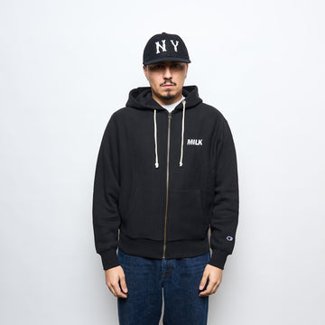 MILK - Milk x Champion Reverse Weave Zip Hood (Black/White)