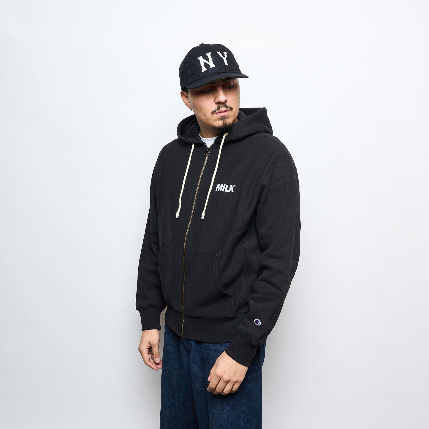 MILK - Milk x Champion Reverse Weave Zip Hood (Black/White)