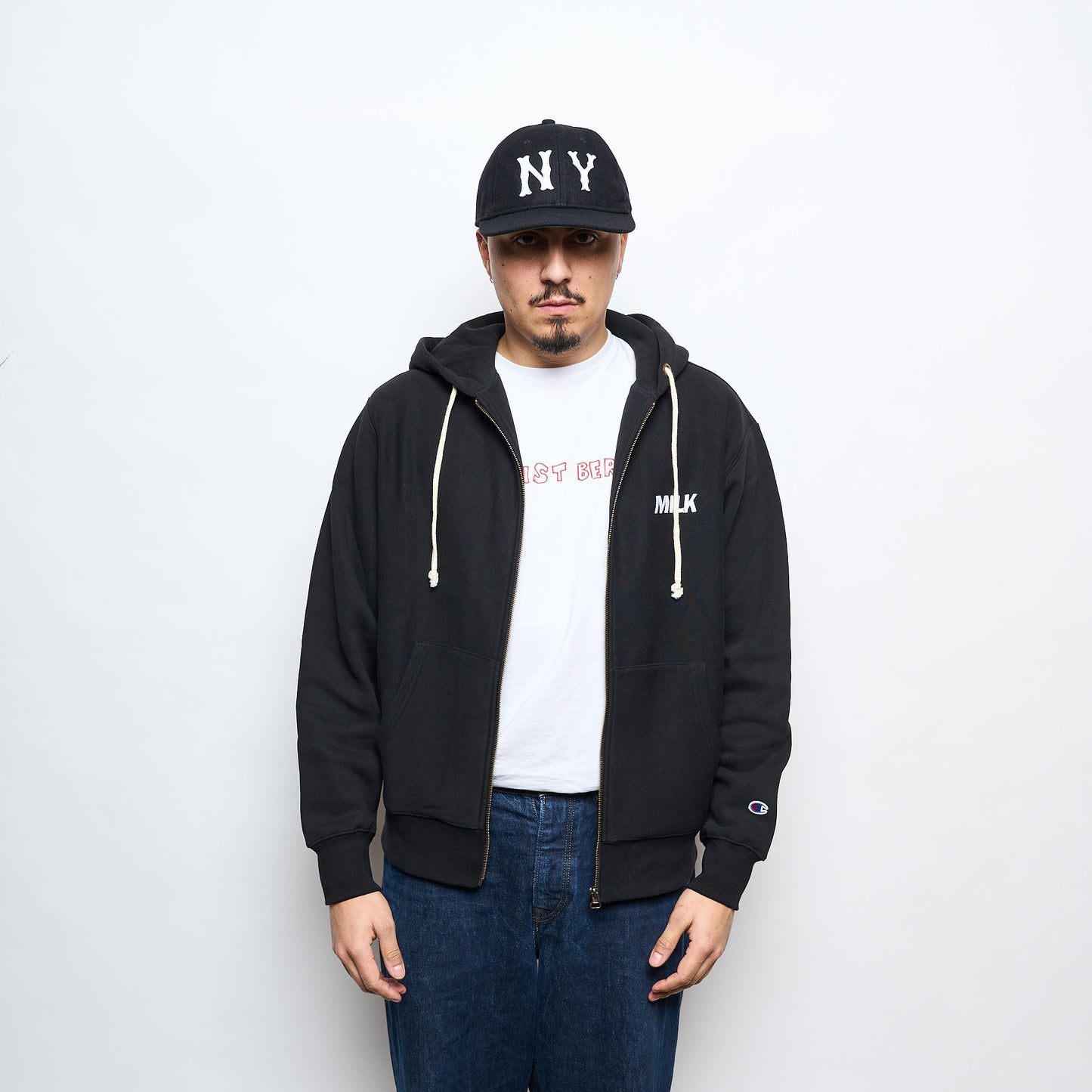 MILK - Milk x Champion Reverse Weave Zip Hood (Black/White)