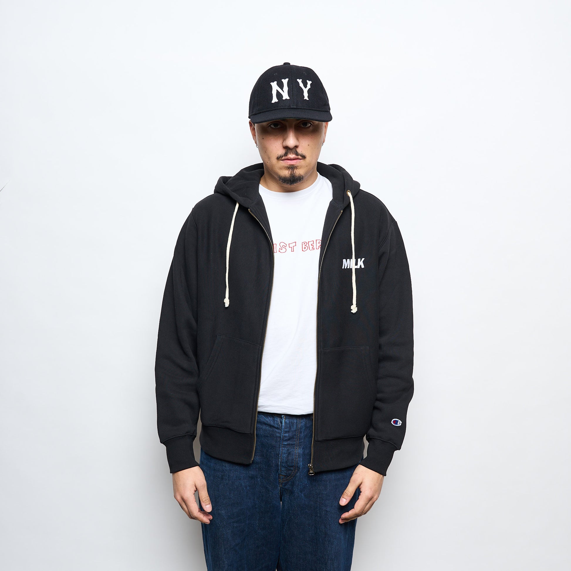 MILK - Milk x Champion Reverse Weave Zip Hood (Black/White)