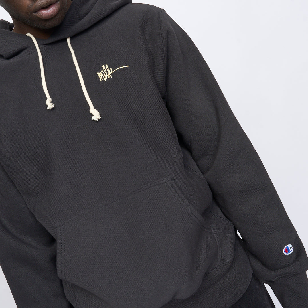 Milk - Basic Embroidered Small Logo Hoodie (Black)