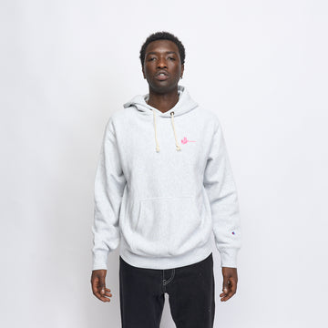 Milk - Basic Embroidered Small Logo Hoodie (Heather Grey/Pink)