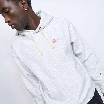 Milk - Basic Embroidered Small Logo Hoodie (Heather Grey/Pink)