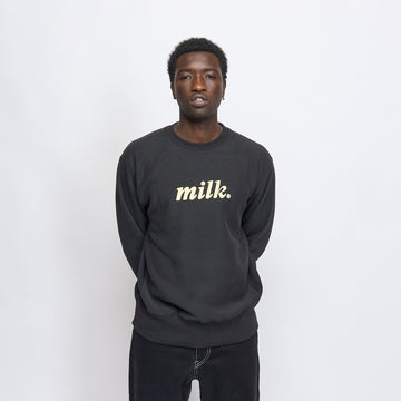 Milk - Basic Embroidered Big Logo Crewneck (Black)