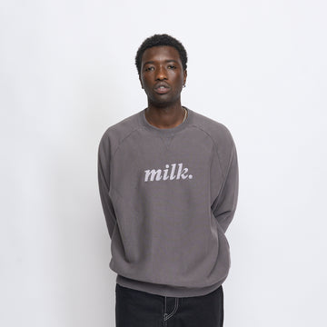 Milk - Basic Embroidered Big Logo Raglan Crewneck (Dark Grey)